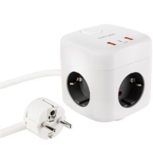 Régua Nanocable 10.37.0011/ 3 Tomas de corriente/ 2 USB - 1 USB Tipo-C/ cabo 1.4m/ branco